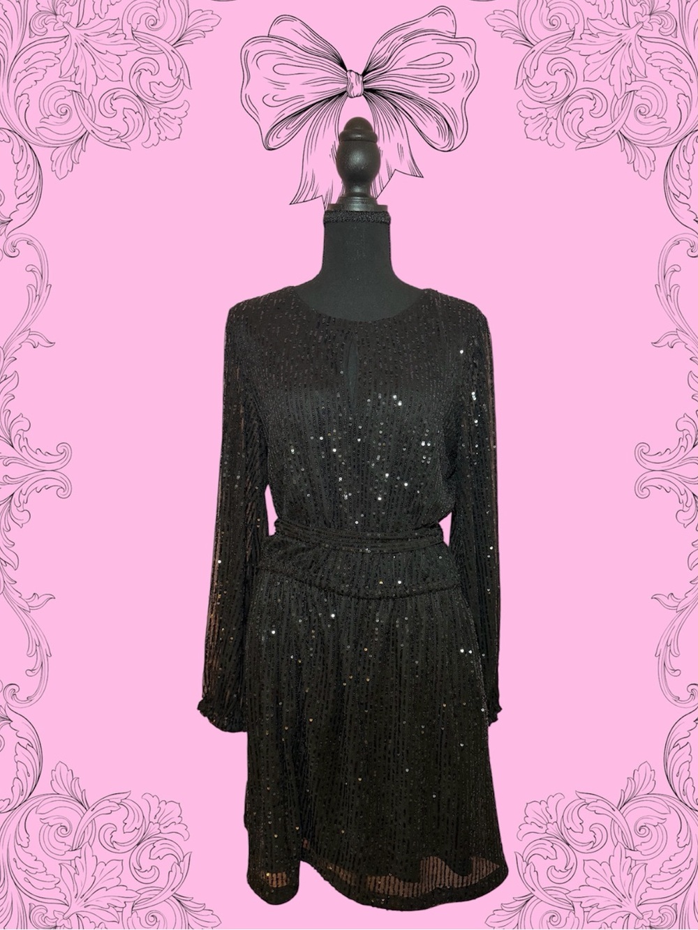 Black Sequin Long Sleeve Women's Dress